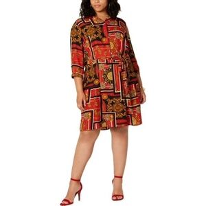 Be Bop Plus Size Printed Button-Down Shirtdress